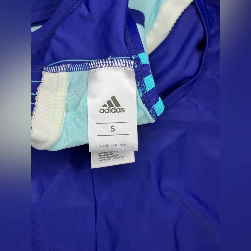 Adidas Royal blue and turquoise logo one pc low back Swimsuit sz small - Picture 4 of 10